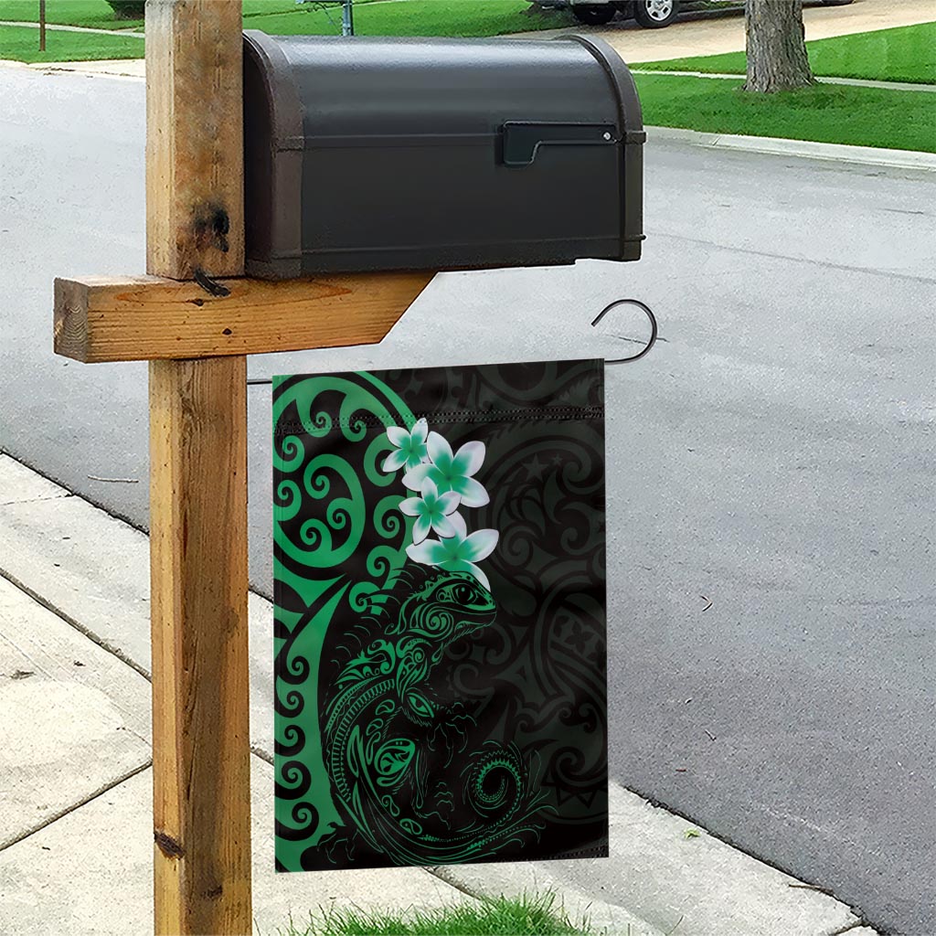 New Zealand Tuatara Plumeria Garden Flag Maori Green Koru Tribal Tattoo