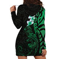 New Zealand Tuatara Plumeria Hoodie Dress Maori Green Koru Tribal Tattoo LT01 - Polynesian Pride