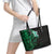 New Zealand Tuatara Plumeria Leather Tote Bag Maori Green Koru Tribal Tattoo