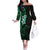 New Zealand Tuatara Plumeria Off The Shoulder Long Sleeve Dress Maori Green Koru Tribal Tattoo