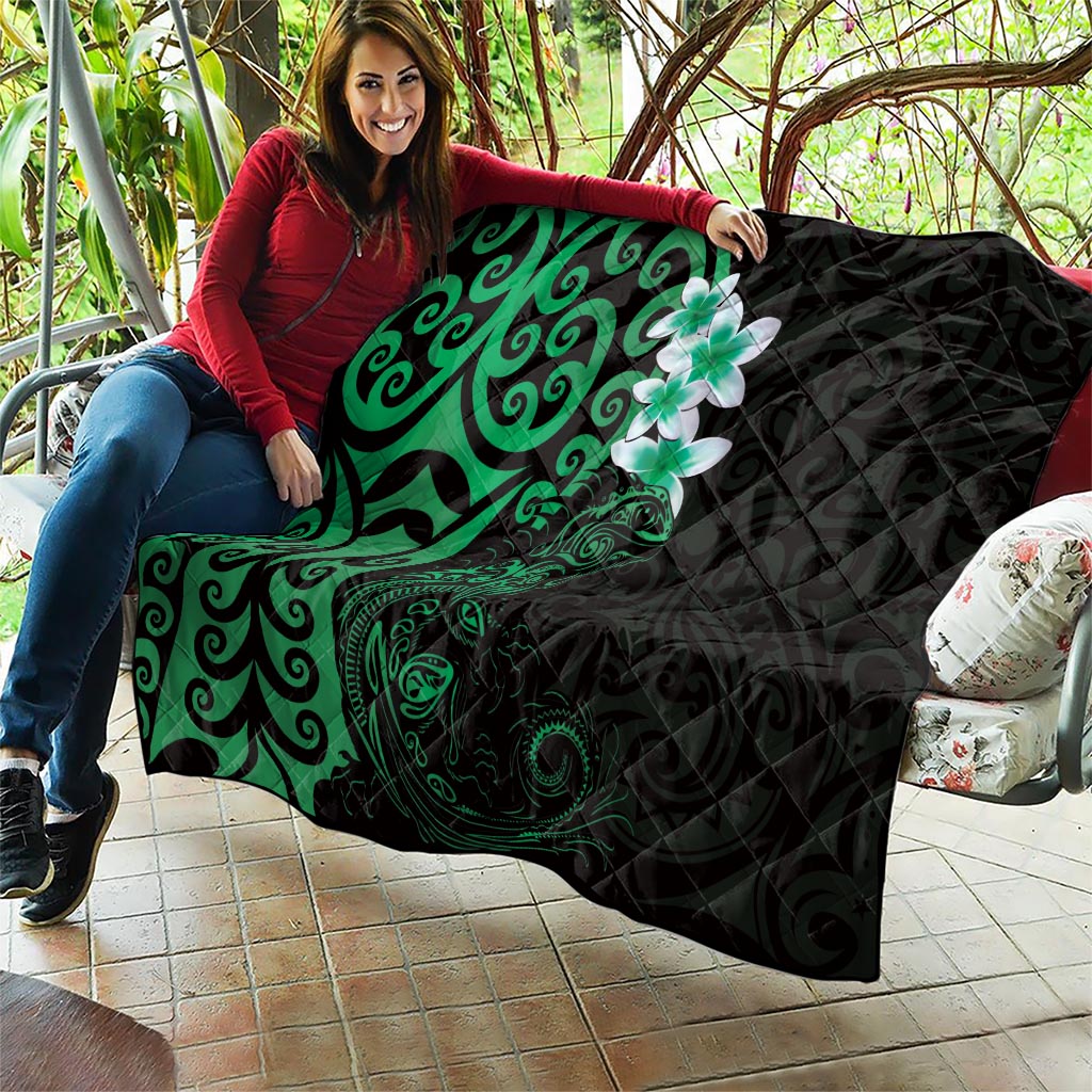 New Zealand Tuatara Plumeria Quilt Maori Green Koru Tribal Tattoo LT01 - Polynesian Pride