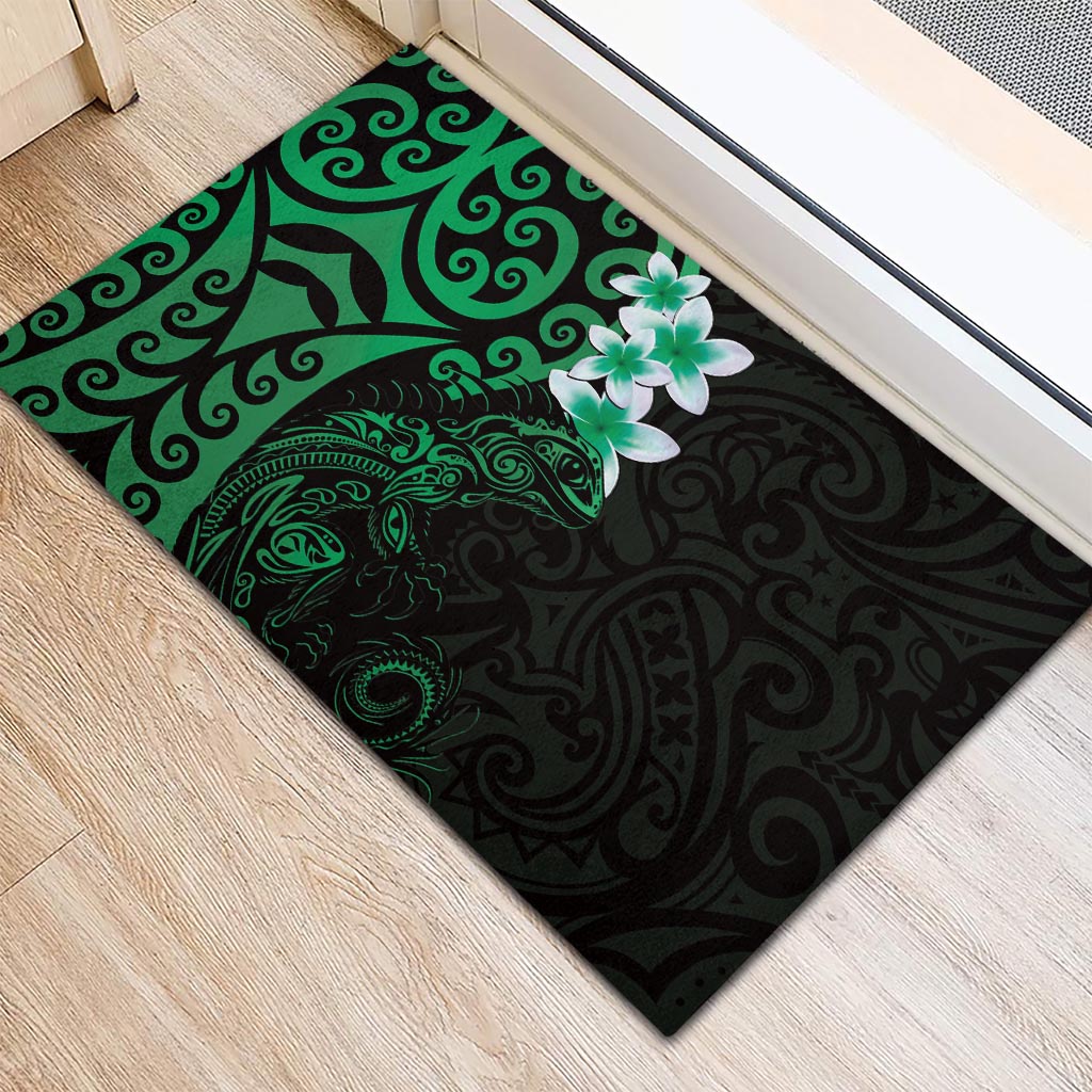 New Zealand Tuatara Plumeria Rubber Doormat Maori Green Koru Tribal Tattoo LT01 - Polynesian Pride