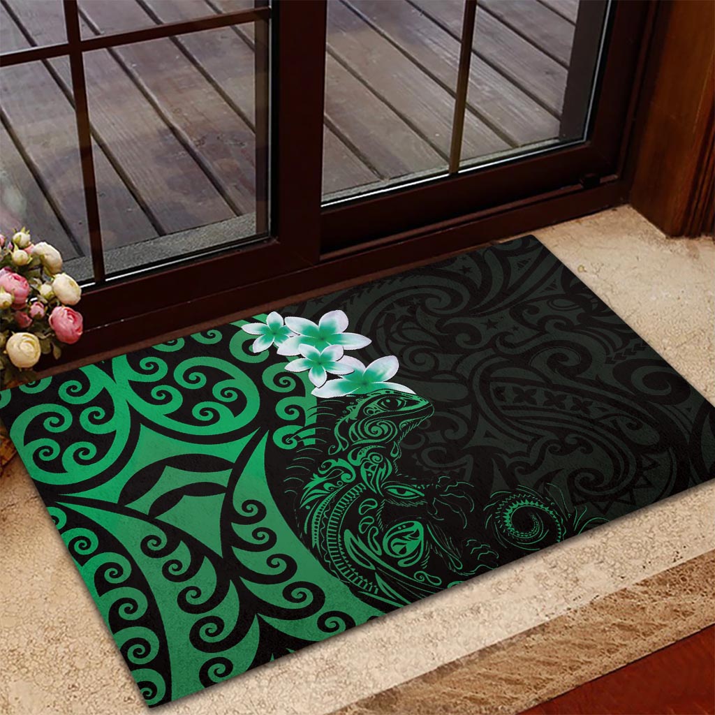 New Zealand Tuatara Plumeria Rubber Doormat Maori Green Koru Tribal Tattoo LT01 - Polynesian Pride