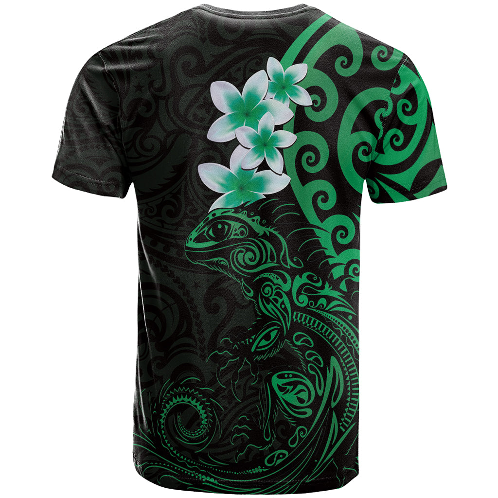 New Zealand Tuatara Plumeria T Shirt Maori Green Koru Tribal Tattoo
