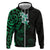 New Zealand Tuatara Plumeria Zip Hoodie Maori Green Koru Tribal Tattoo