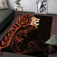 New Zealand Tuatara Plumeria Area Rug Maori Orange Koru Tribal Tattoo