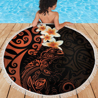 New Zealand Tuatara Plumeria Beach Blanket Maori Orange Koru Tribal Tattoo