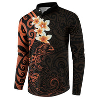 New Zealand Tuatara Plumeria Button Sweatshirt Maori Orange Koru Tribal Tattoo LT01 - Polynesian Pride