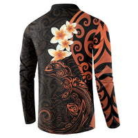 New Zealand Tuatara Plumeria Button Sweatshirt Maori Orange Koru Tribal Tattoo LT01 - Polynesian Pride
