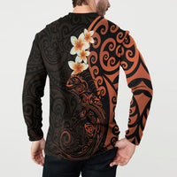 New Zealand Tuatara Plumeria Button Sweatshirt Maori Orange Koru Tribal Tattoo LT01 - Polynesian Pride