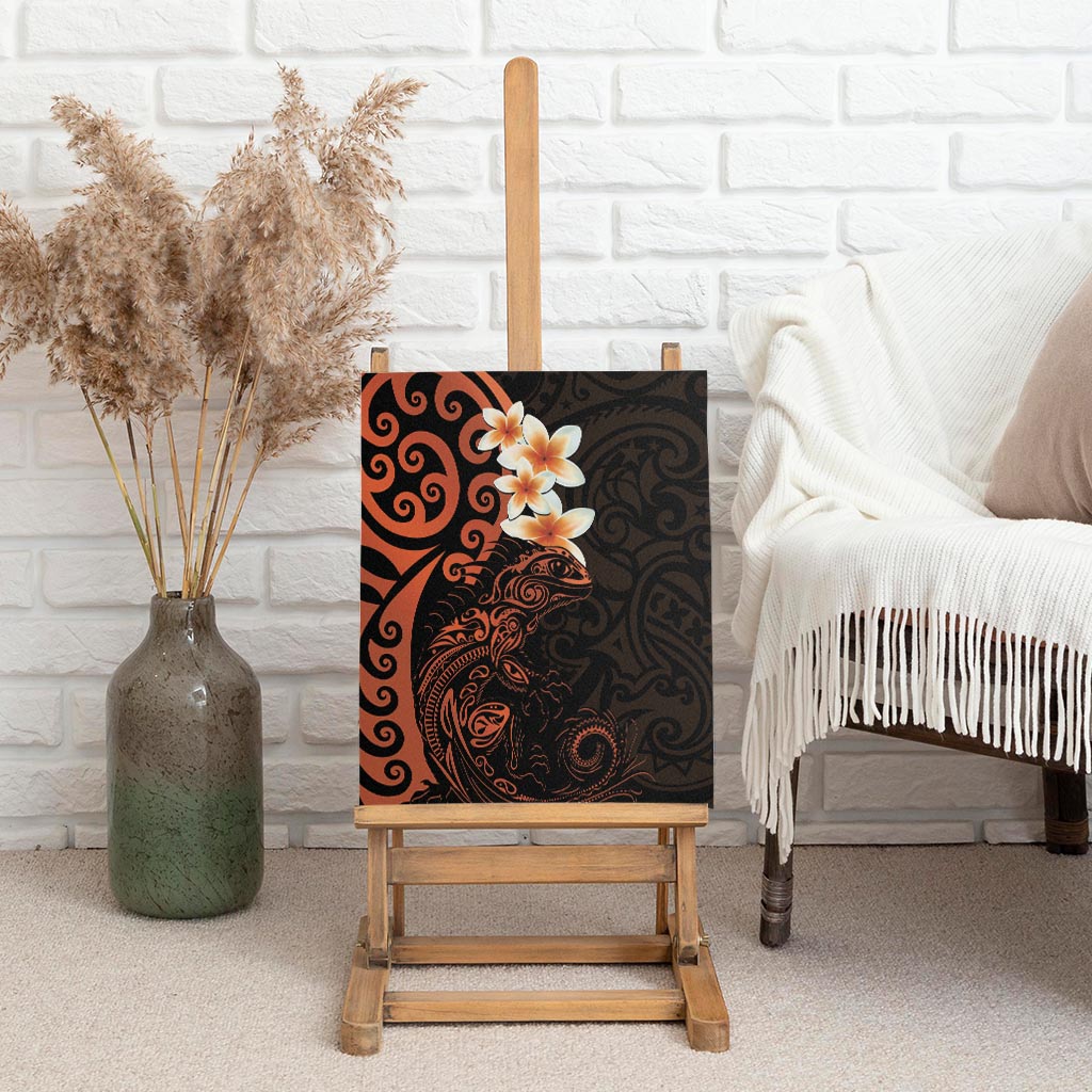 New Zealand Tuatara Plumeria Canvas Wall Art Maori Orange Koru Tribal Tattoo