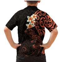 New Zealand Tuatara Plumeria Family Matching Mermaid Dress and Hawaiian Shirt Maori Orange Koru Tribal Tattoo LT01 - Polynesian Pride