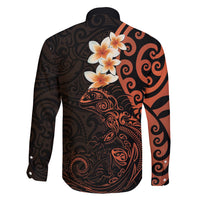 New Zealand Tuatara Plumeria Family Matching Short Sleeve Bodycon Dress and Hawaiian Shirt Maori Orange Koru Tribal Tattoo LT01 - Polynesian Pride