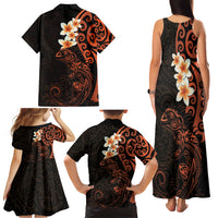 New Zealand Tuatara Plumeria Family Matching Tank Maxi Dress and Hawaiian Shirt Maori Orange Koru Tribal Tattoo