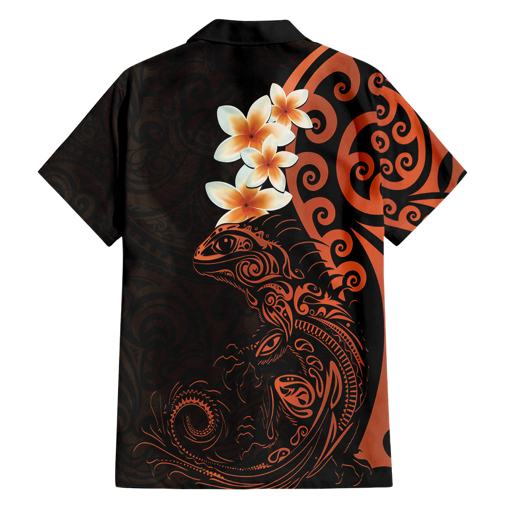 New Zealand Tuatara Plumeria Family Matching Tank Maxi Dress and Hawaiian Shirt Maori Orange Koru Tribal Tattoo
