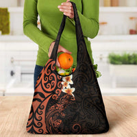 New Zealand Tuatara Plumeria Grocery Bag Maori Orange Koru Tribal Tattoo