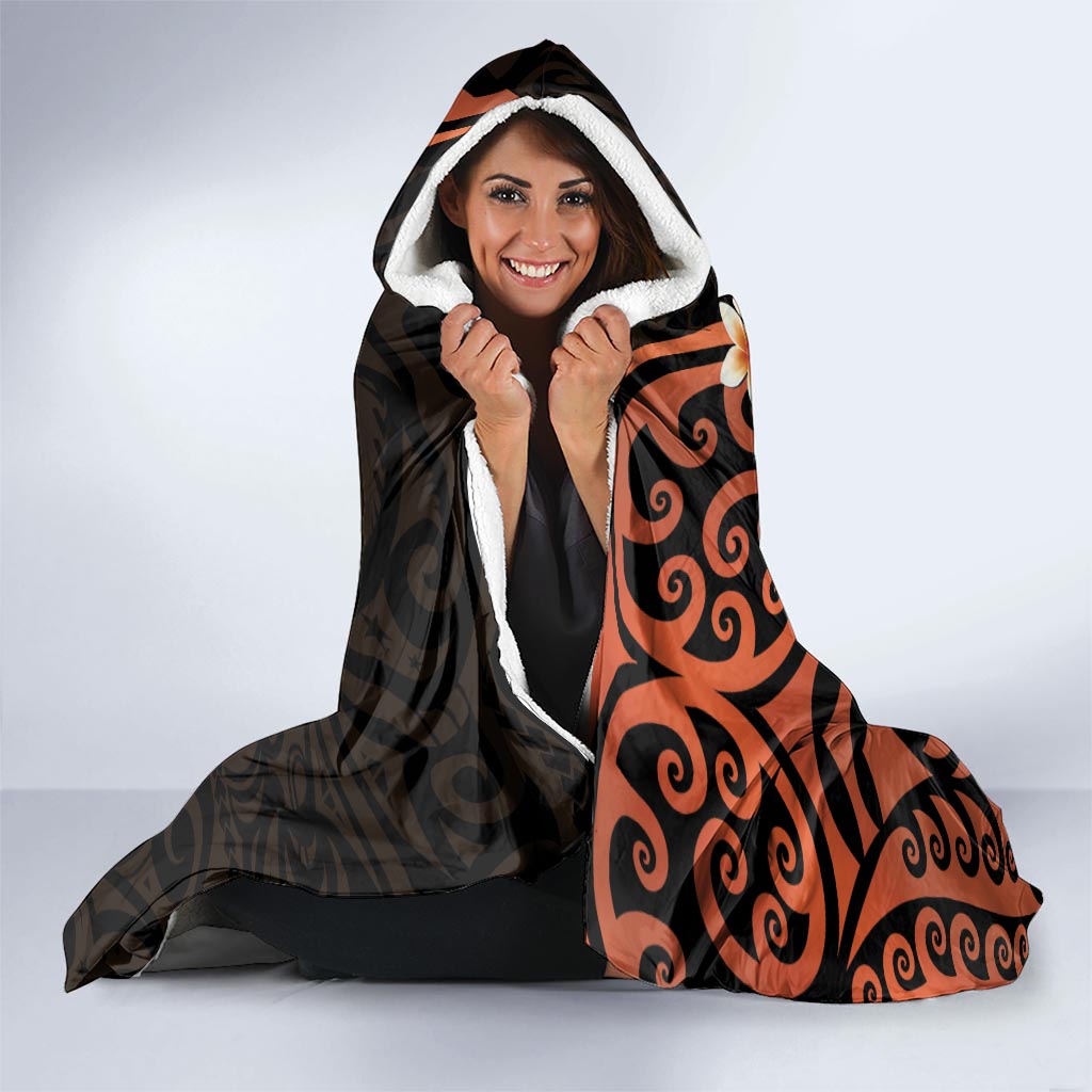 New Zealand Tuatara Plumeria Hooded Blanket Maori Orange Koru Tribal Tattoo LT01 - Polynesian Pride