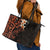 New Zealand Tuatara Plumeria Leather Tote Bag Maori Orange Koru Tribal Tattoo