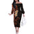 New Zealand Tuatara Plumeria Off The Shoulder Long Sleeve Dress Maori Orange Koru Tribal Tattoo