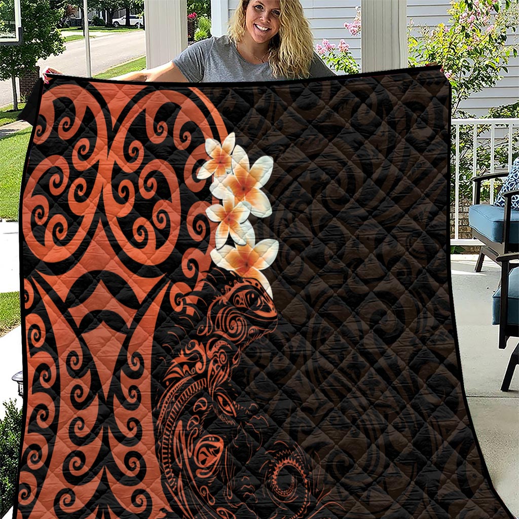 New Zealand Tuatara Plumeria Quilt Maori Orange Koru Tribal Tattoo LT01 Orange - Polynesian Pride