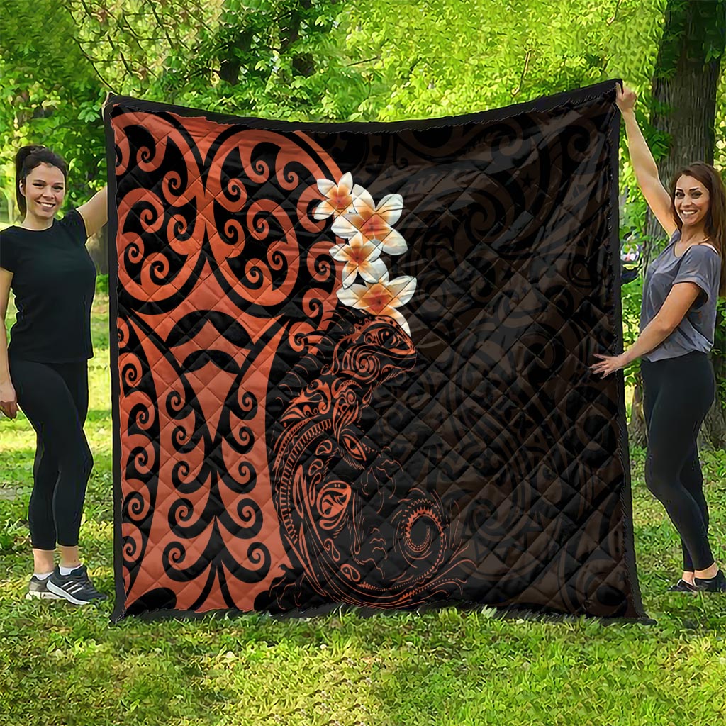 New Zealand Tuatara Plumeria Quilt Maori Orange Koru Tribal Tattoo LT01 - Polynesian Pride