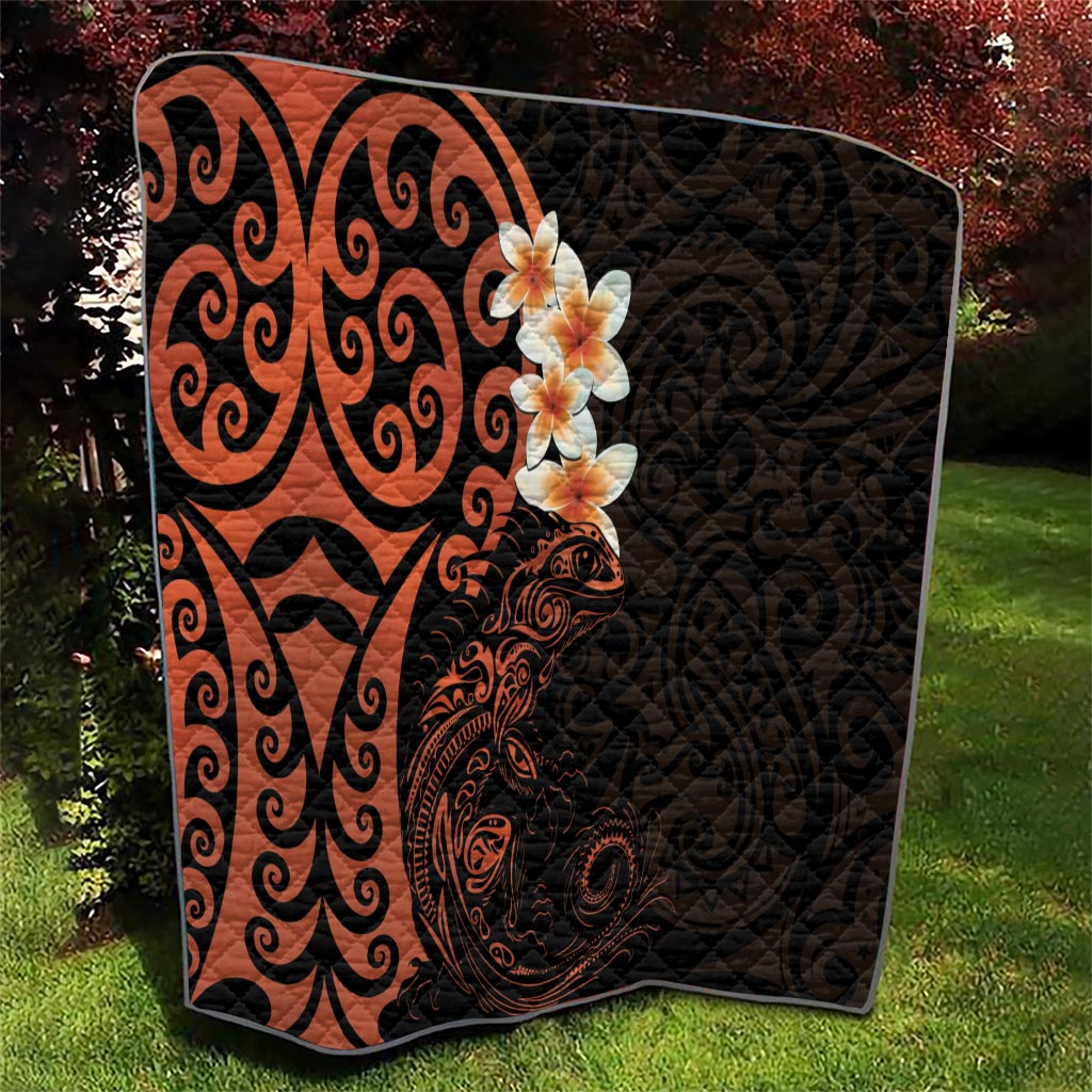 New Zealand Tuatara Plumeria Quilt Maori Orange Koru Tribal Tattoo LT01 - Polynesian Pride