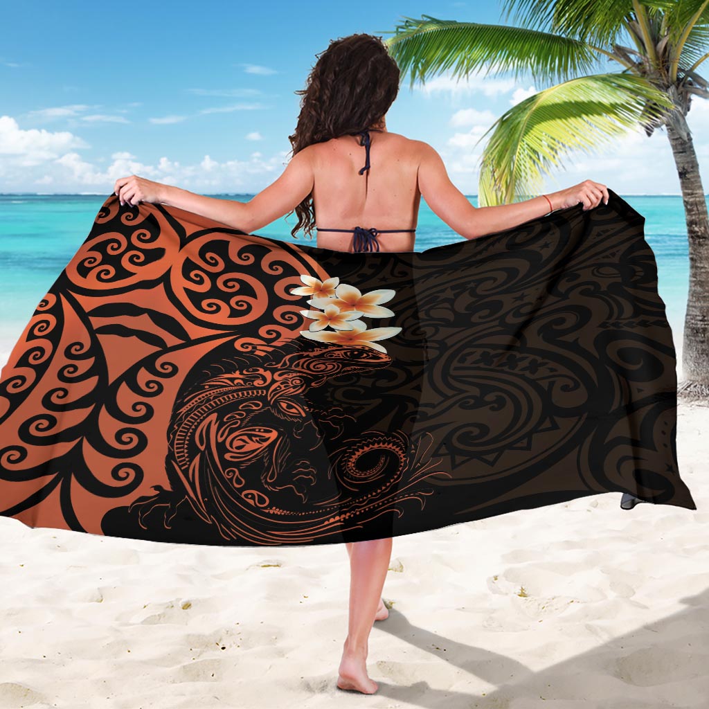 New Zealand Tuatara Plumeria Sarong Maori Orange Koru Tribal Tattoo
