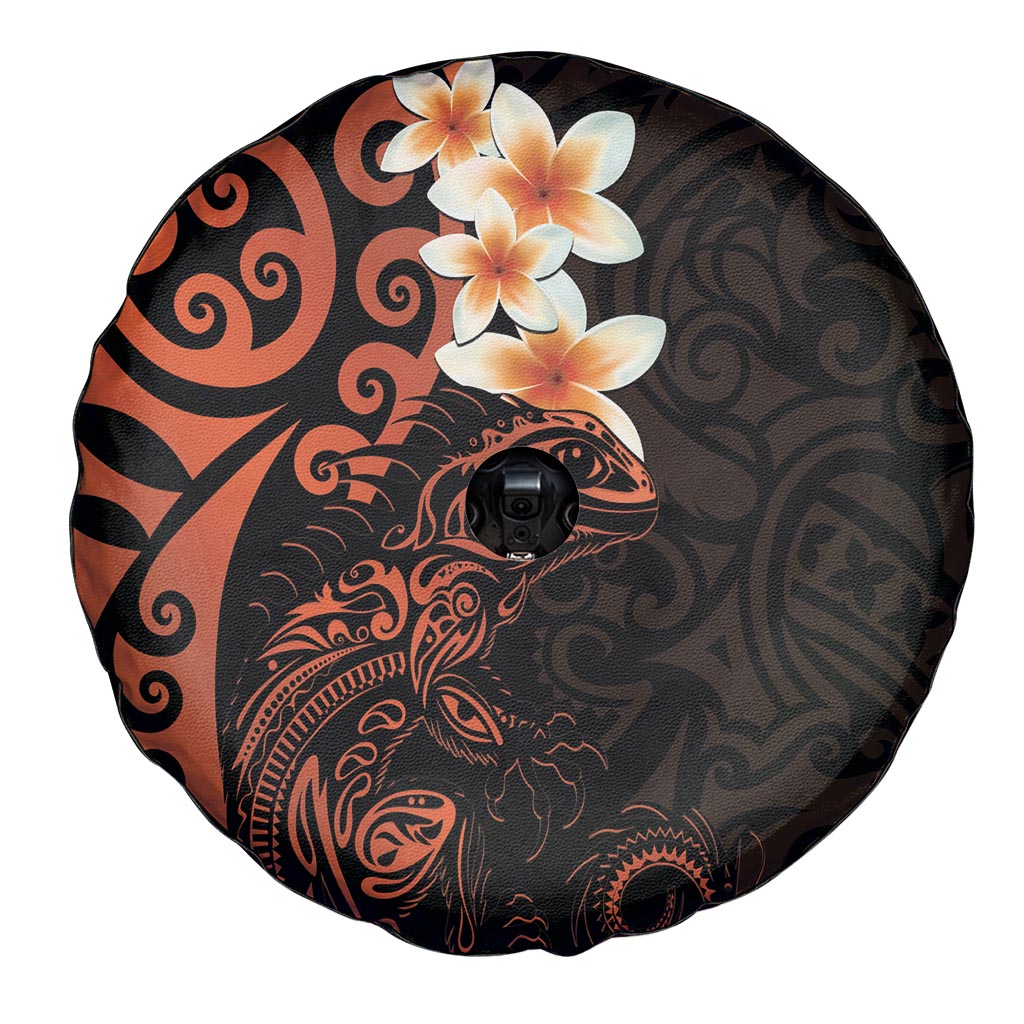 New Zealand Tuatara Plumeria Spare Tire Cover Maori Orange Koru Tribal Tattoo