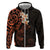 New Zealand Tuatara Plumeria Zip Hoodie Maori Orange Koru Tribal Tattoo