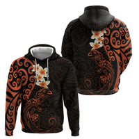 New Zealand Tuatara Plumeria Zip Hoodie Maori Orange Koru Tribal Tattoo LT01 - Polynesian Pride