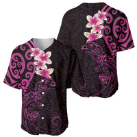 New Zealand Tuatara Plumeria Baseball Jersey Maori Pink Koru Tribal Tattoo