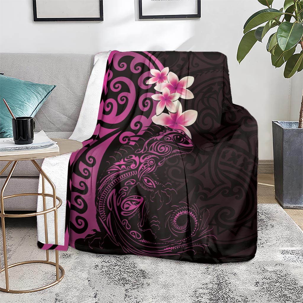 New Zealand Tuatara Plumeria Blanket Maori Pink Koru Tribal Tattoo