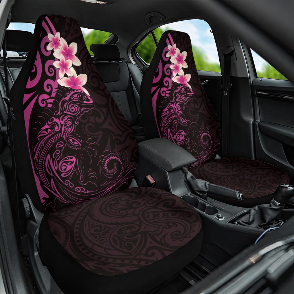 New Zealand Tuatara Plumeria Car Seat Cover Maori Pink Koru Tribal Tattoo