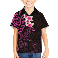 New Zealand Tuatara Plumeria Family Matching Long Sleeve Bodycon Dress and Hawaiian Shirt Maori Pink Koru Tribal Tattoo LT01 Son's Shirt Pink - Polynesian Pride