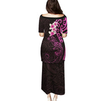 New Zealand Tuatara Plumeria Family Matching Puletasi and Hawaiian Shirt Maori Pink Koru Tribal Tattoo LT01 - Polynesian Pride