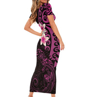 New Zealand Tuatara Plumeria Family Matching Short Sleeve Bodycon Dress and Hawaiian Shirt Maori Pink Koru Tribal Tattoo LT01 - Polynesian Pride