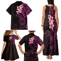 New Zealand Tuatara Plumeria Family Matching Tank Maxi Dress and Hawaiian Shirt Maori Pink Koru Tribal Tattoo