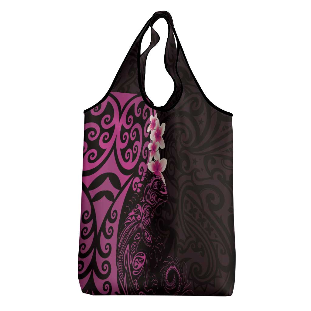 New Zealand Tuatara Plumeria Grocery Bag Maori Pink Koru Tribal Tattoo