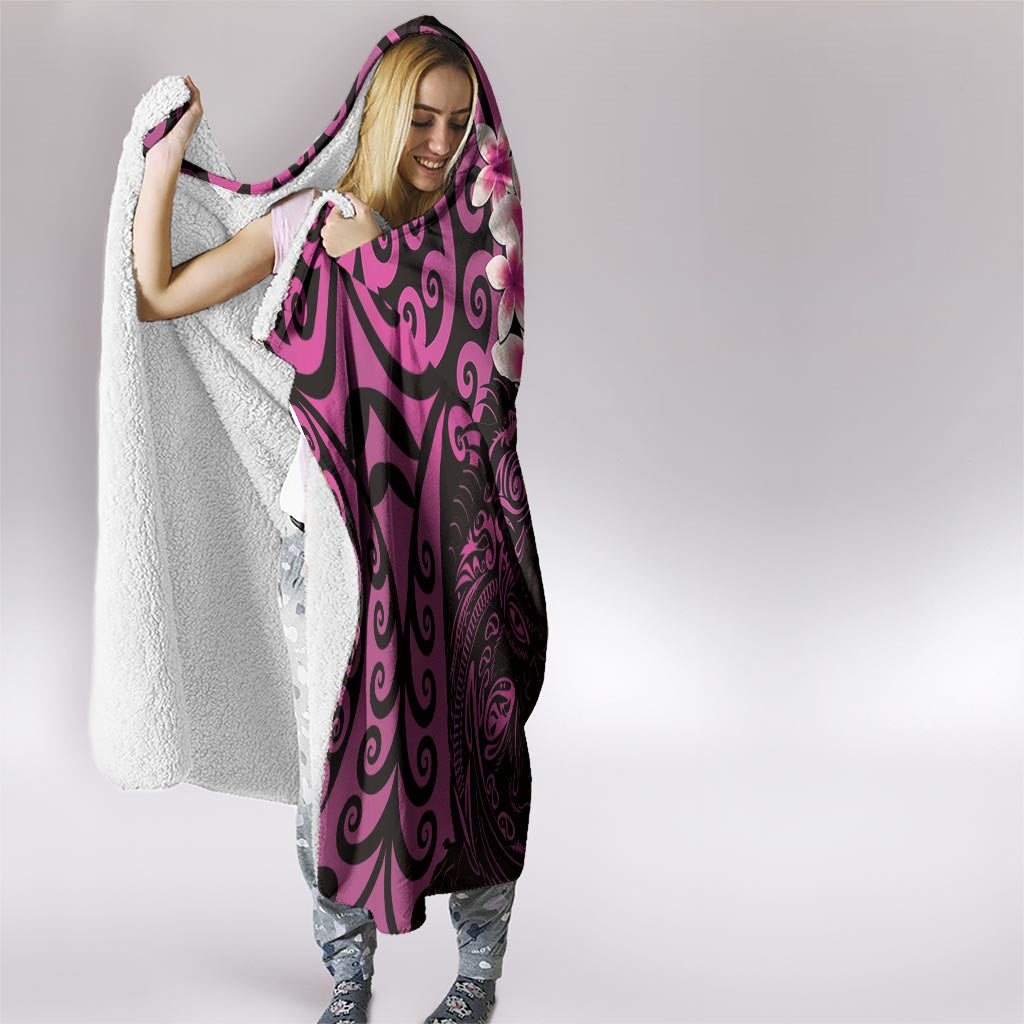 New Zealand Tuatara Plumeria Hooded Blanket Maori Pink Koru Tribal Tattoo LT01 - Polynesian Pride