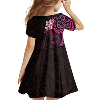 New Zealand Tuatara Plumeria Kid Short Sleeve Dress Maori Pink Koru Tribal Tattoo LT01 - Polynesian Pride