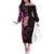 New Zealand Tuatara Plumeria Off The Shoulder Long Sleeve Dress Maori Pink Koru Tribal Tattoo