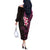 New Zealand Tuatara Plumeria Off The Shoulder Long Sleeve Dress Maori Pink Koru Tribal Tattoo