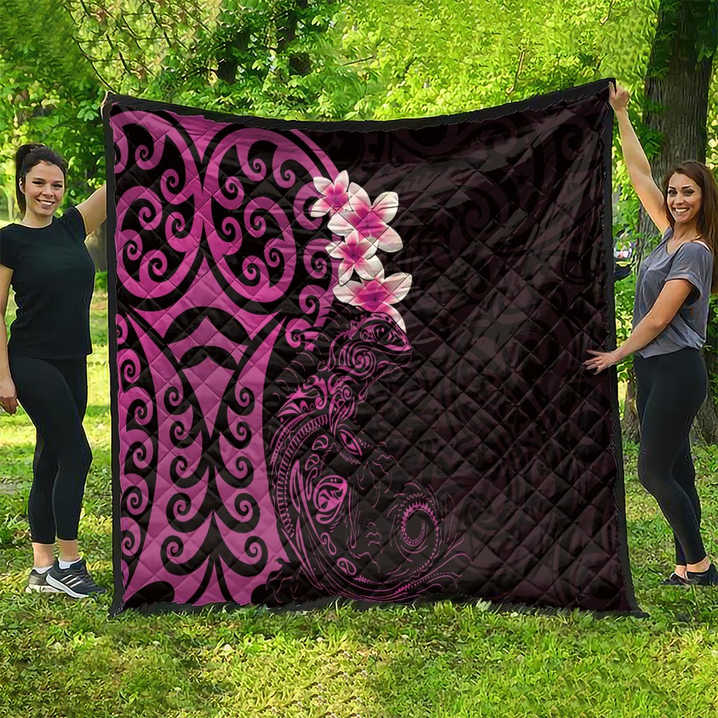 New Zealand Tuatara Plumeria Quilt Maori Pink Koru Tribal Tattoo LT01 - Polynesian Pride