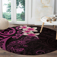 New Zealand Tuatara Plumeria Round Carpet Maori Pink Koru Tribal Tattoo