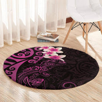 New Zealand Tuatara Plumeria Round Carpet Maori Pink Koru Tribal Tattoo