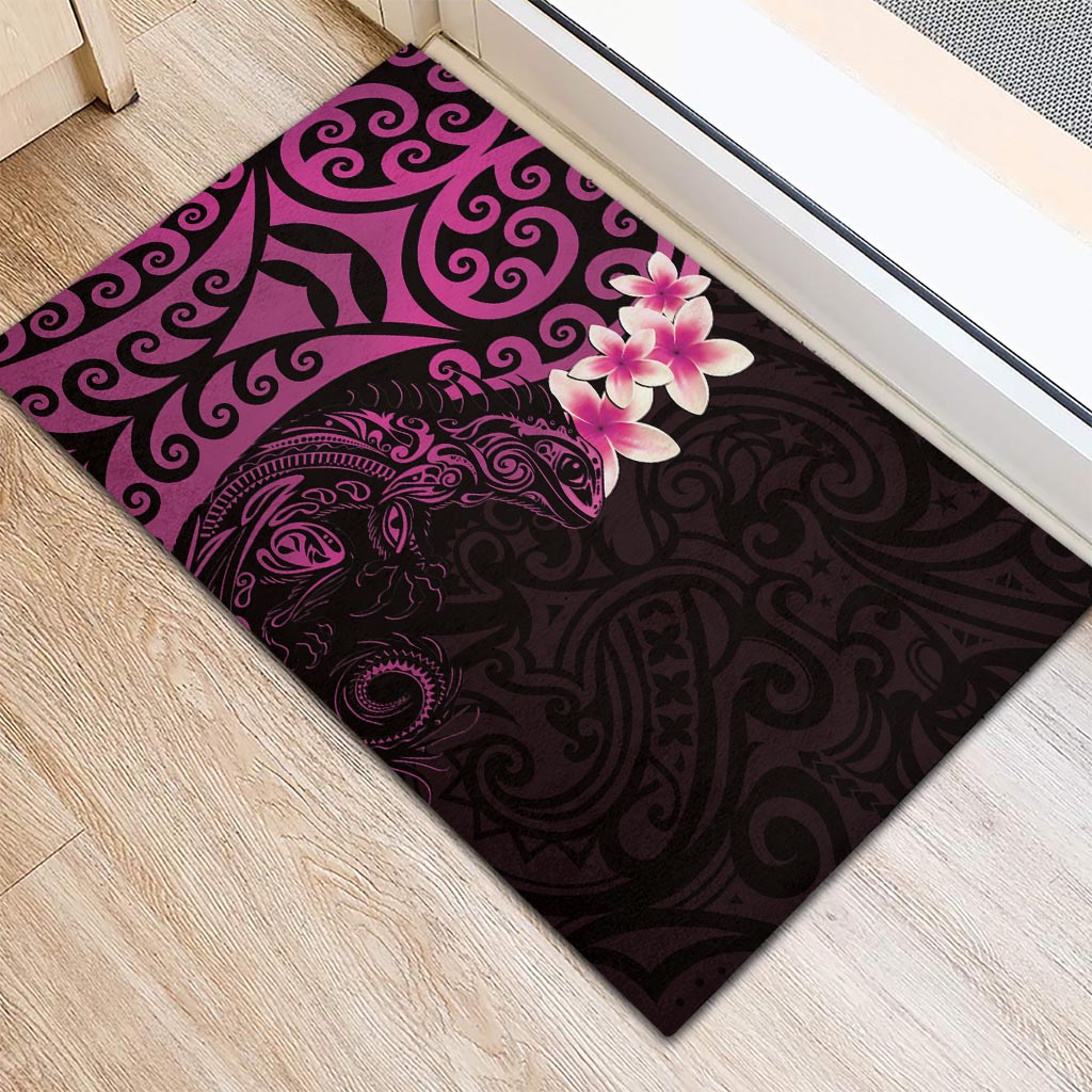 New Zealand Tuatara Plumeria Rubber Doormat Maori Pink Koru Tribal Tattoo LT01 - Polynesian Pride