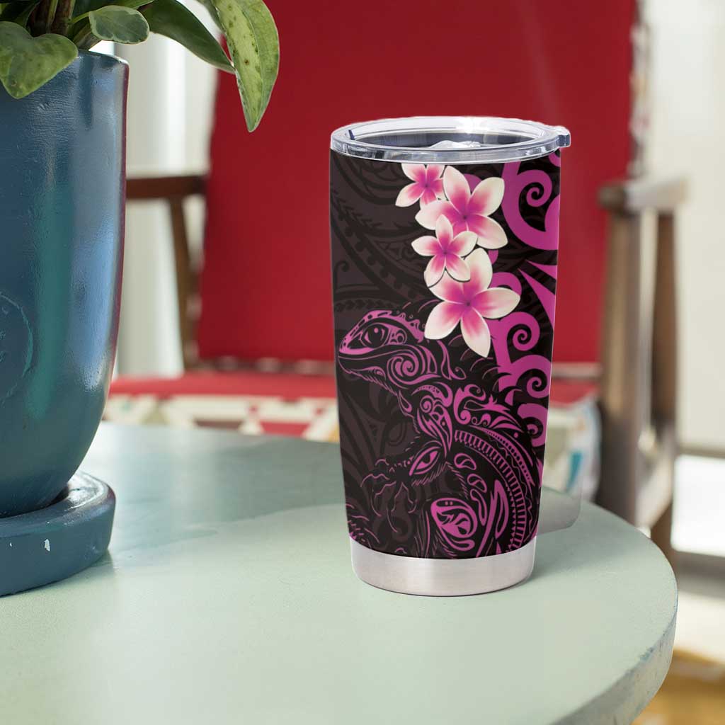 New Zealand Tuatara Plumeria Tumbler Cup Maori Pink Koru Tribal Tattoo