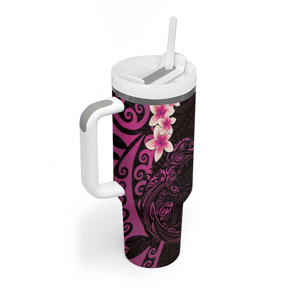 New Zealand Tuatara Plumeria Tumbler With Handle Maori Pink Koru Tribal Tattoo
