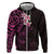 New Zealand Tuatara Plumeria Zip Hoodie Maori Pink Koru Tribal Tattoo