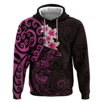 New Zealand Tuatara Plumeria Zip Hoodie Maori Pink Koru Tribal Tattoo LT01 Pullover Hoodie Pink - Polynesian Pride
